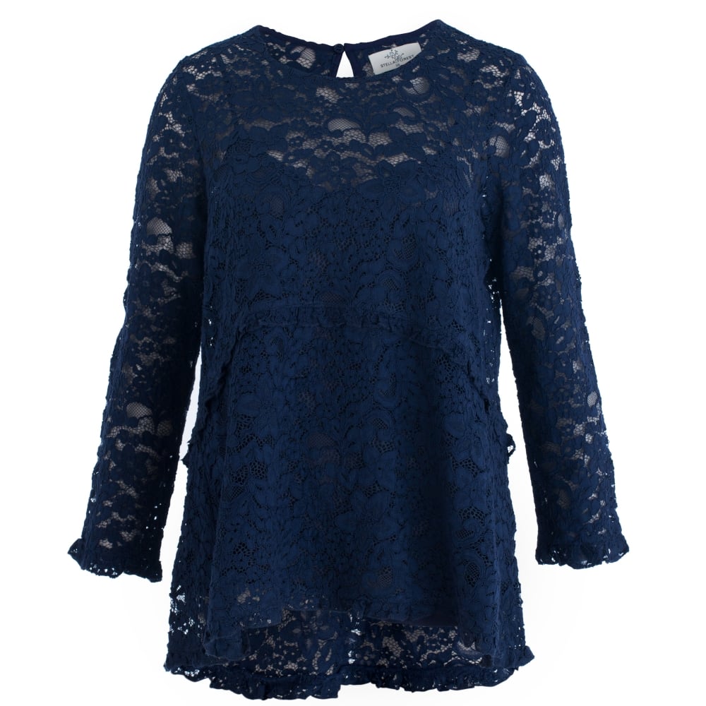 Stella Forest Lace Tunic With Long Sleeve In French Navy