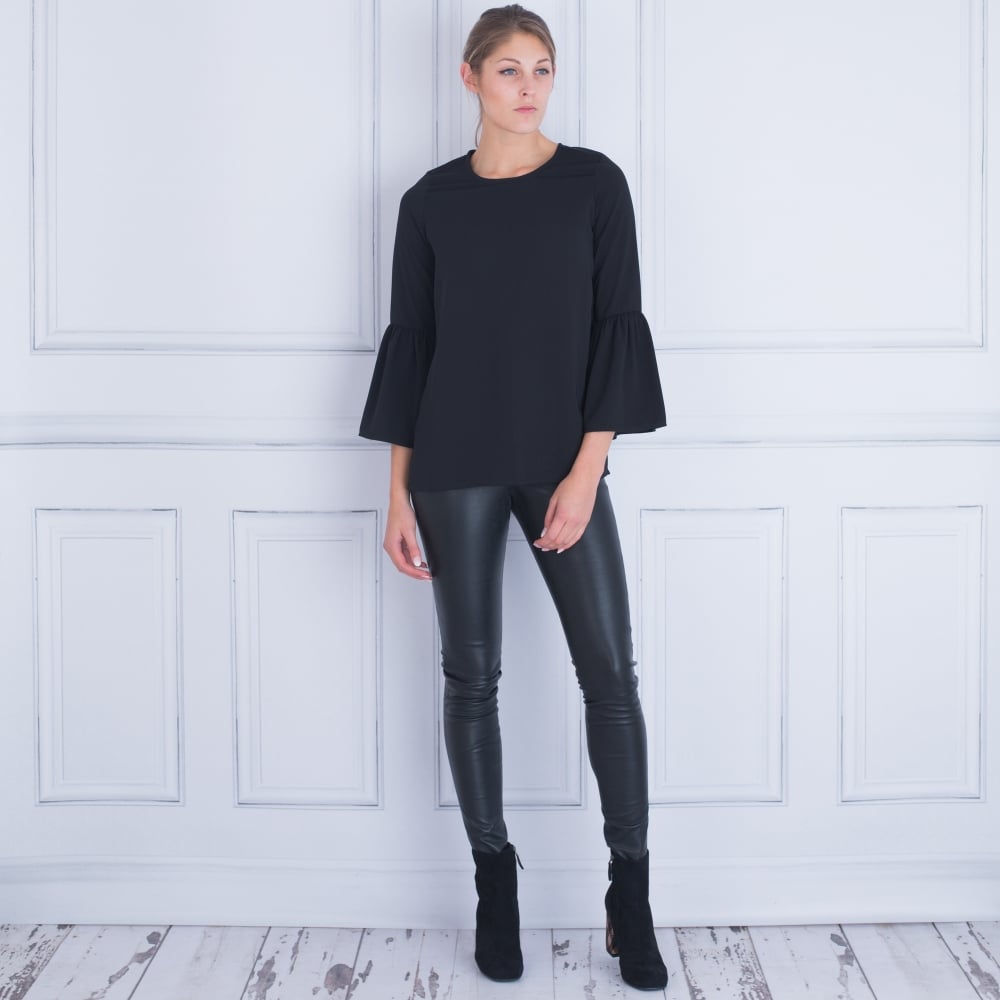 SMF Bell Sleeve Side Split Top Black
