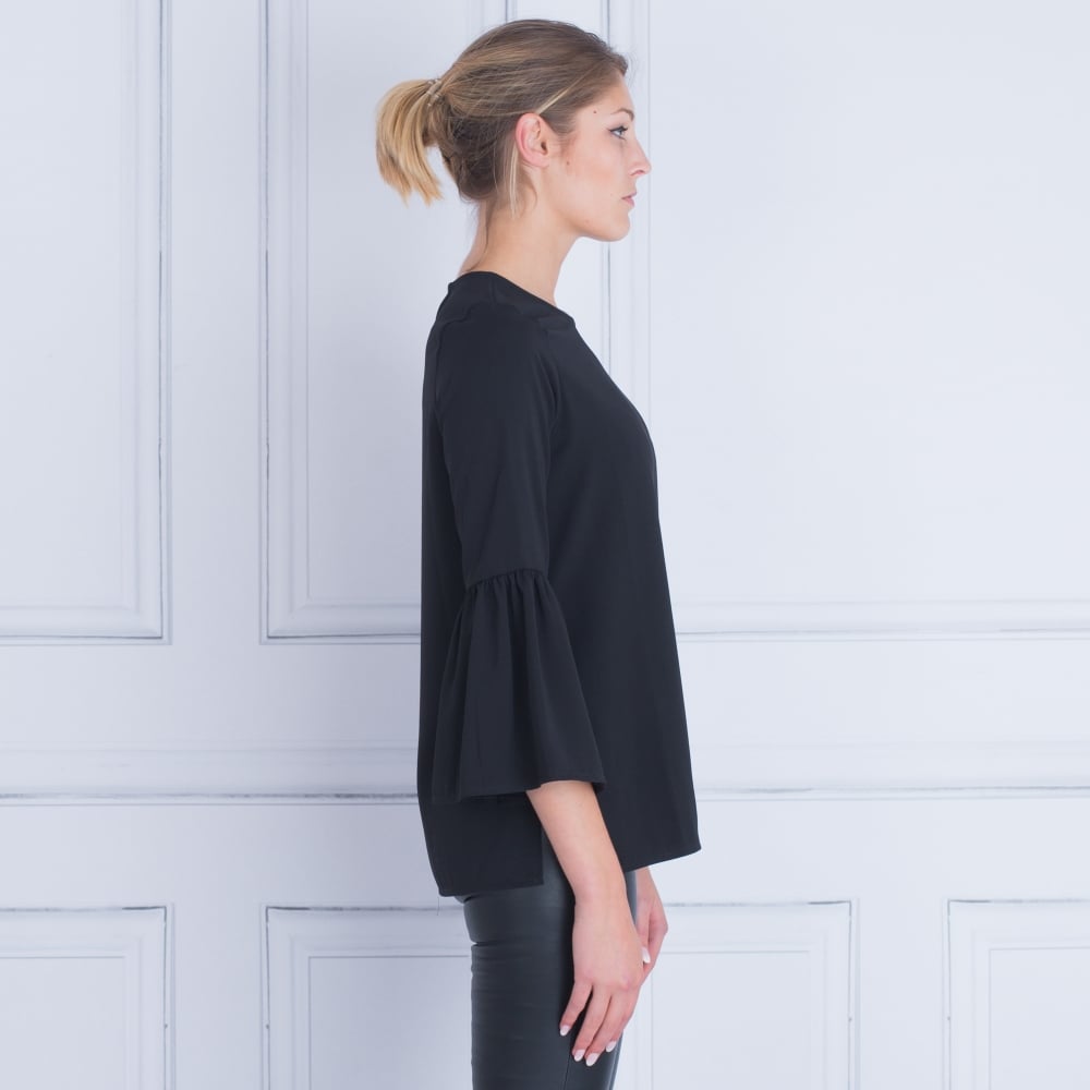 SMF Bell Sleeve Side Split Top Black