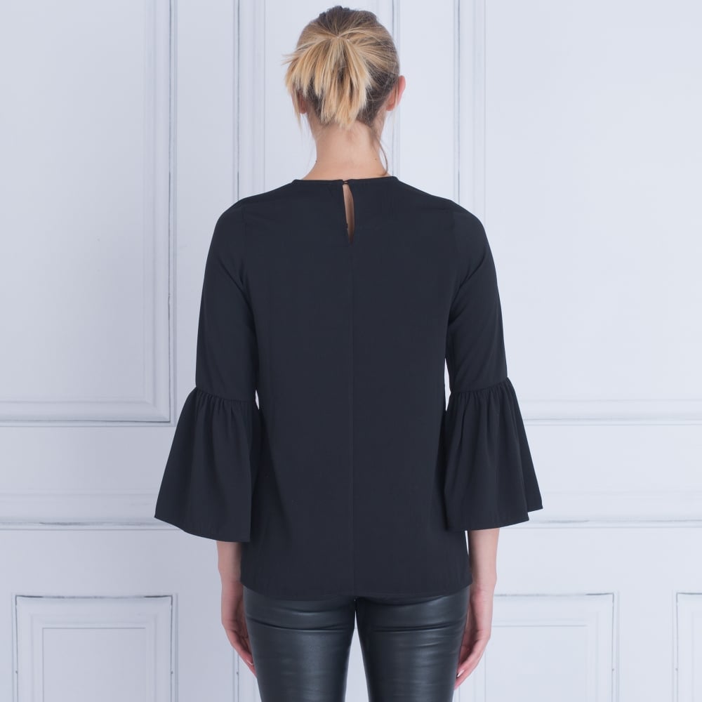 SMF Bell Sleeve Side Split Top Black