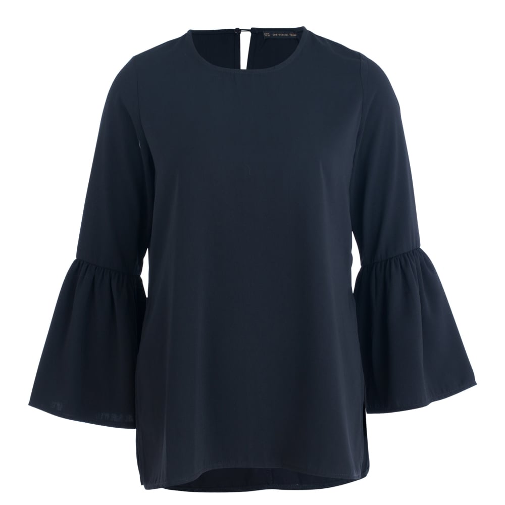 SMF Bell Sleeve Side Split Top Black