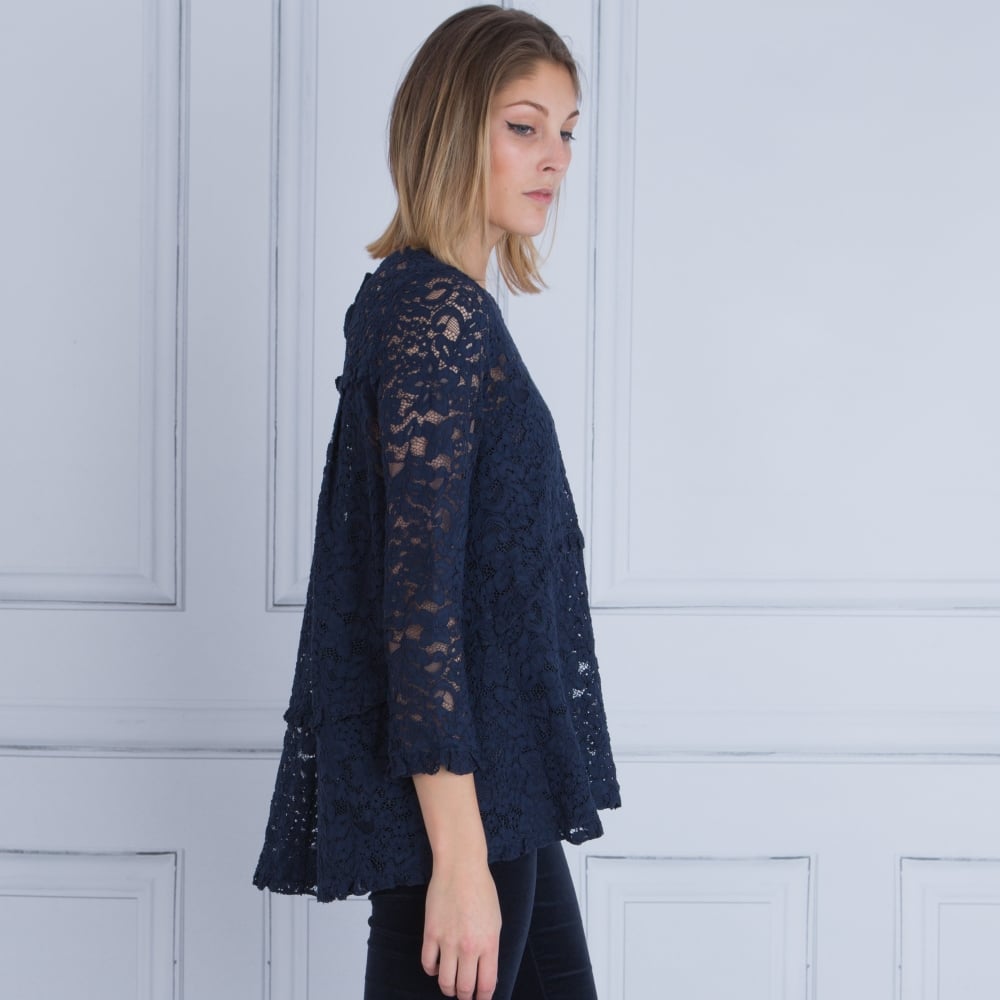 Stella Forest Lace Tunic With Long Sleeve In French Navy