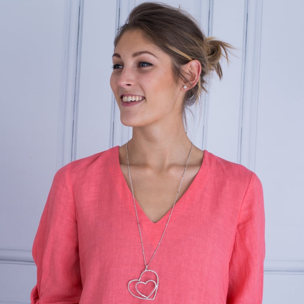 120% Lino V Neck Tie Sleeve Embroidered Hem Blouse Salmon