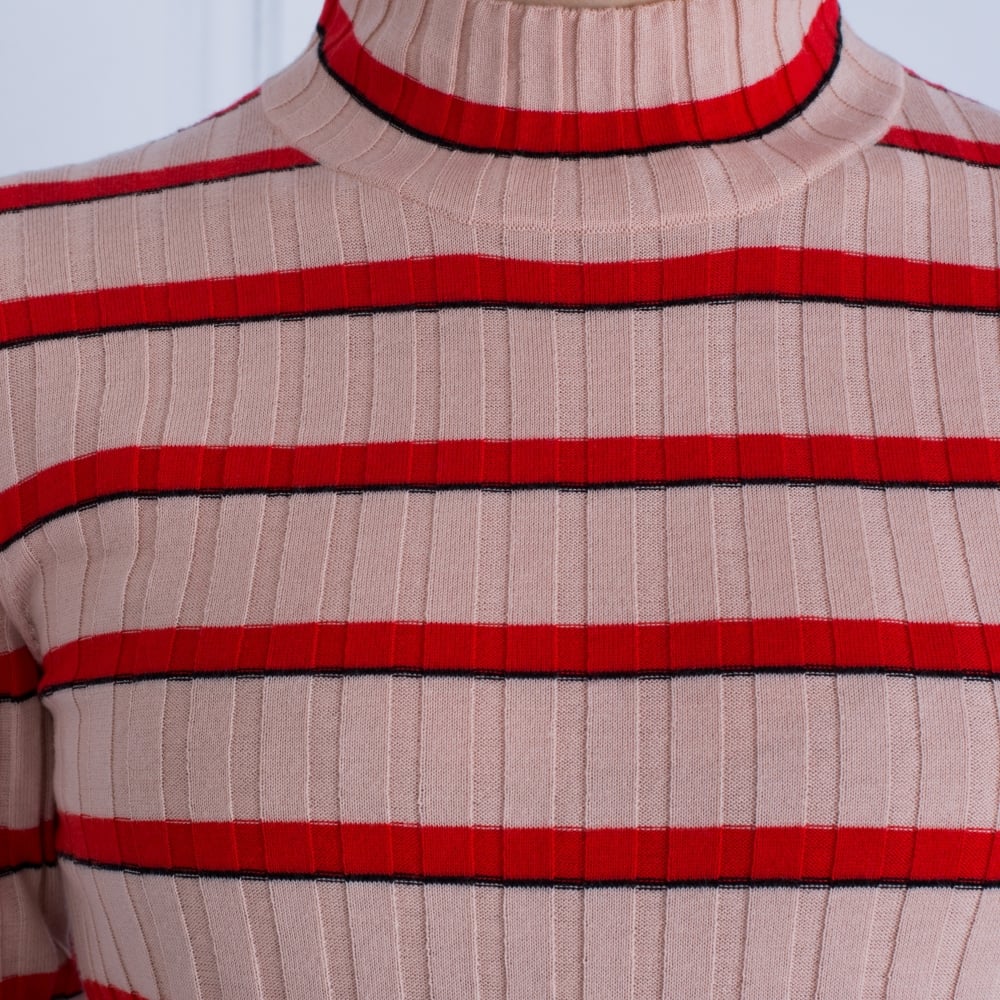 Marc Cain Stripe Polo Neck Jumper Nude/Red