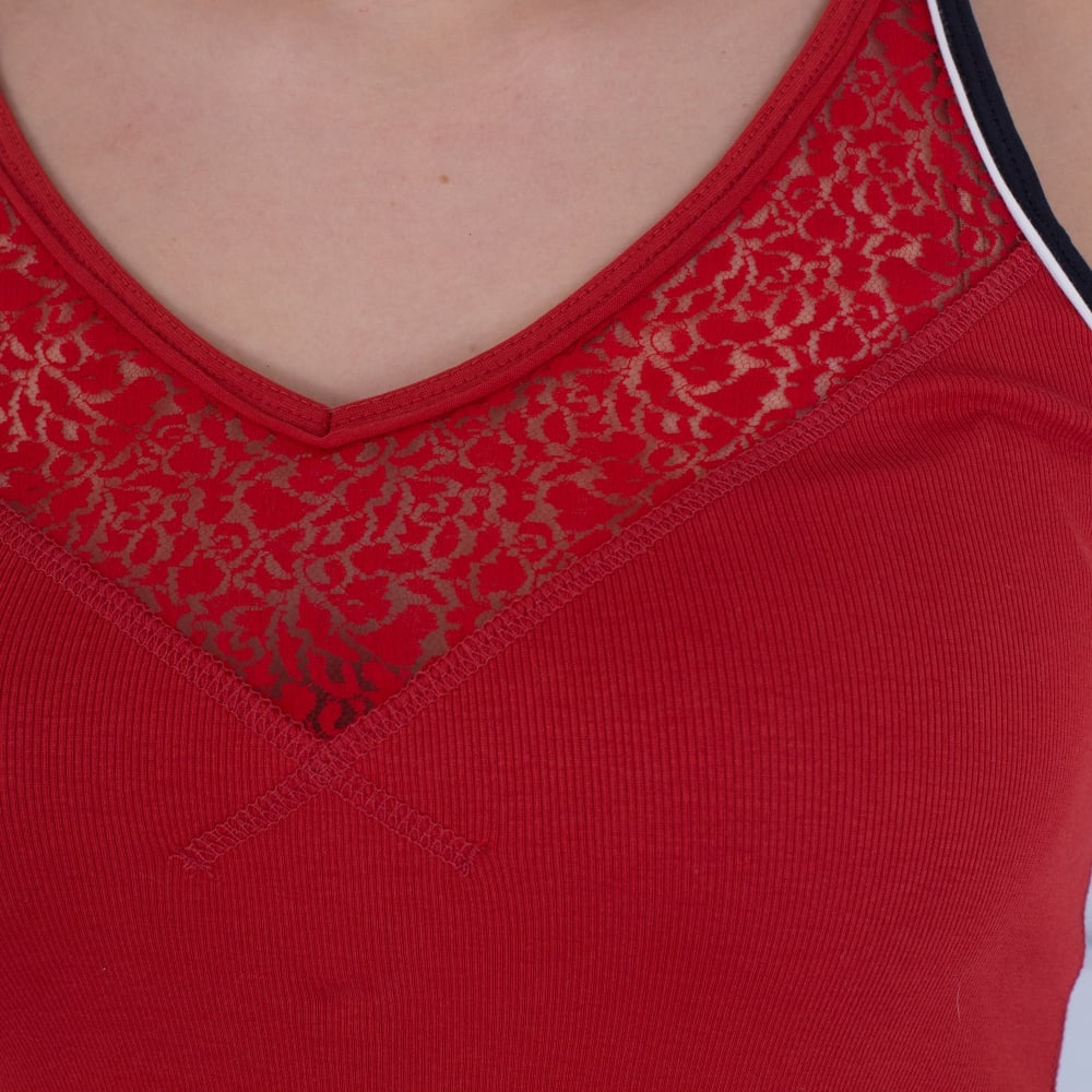 Marc Cain Lace Back And Hem Cotton Rib Vest Red