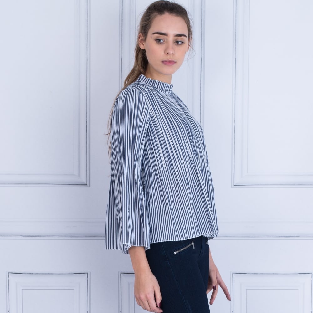 Marc Cain Stripe High Neck Blouse Blue & White