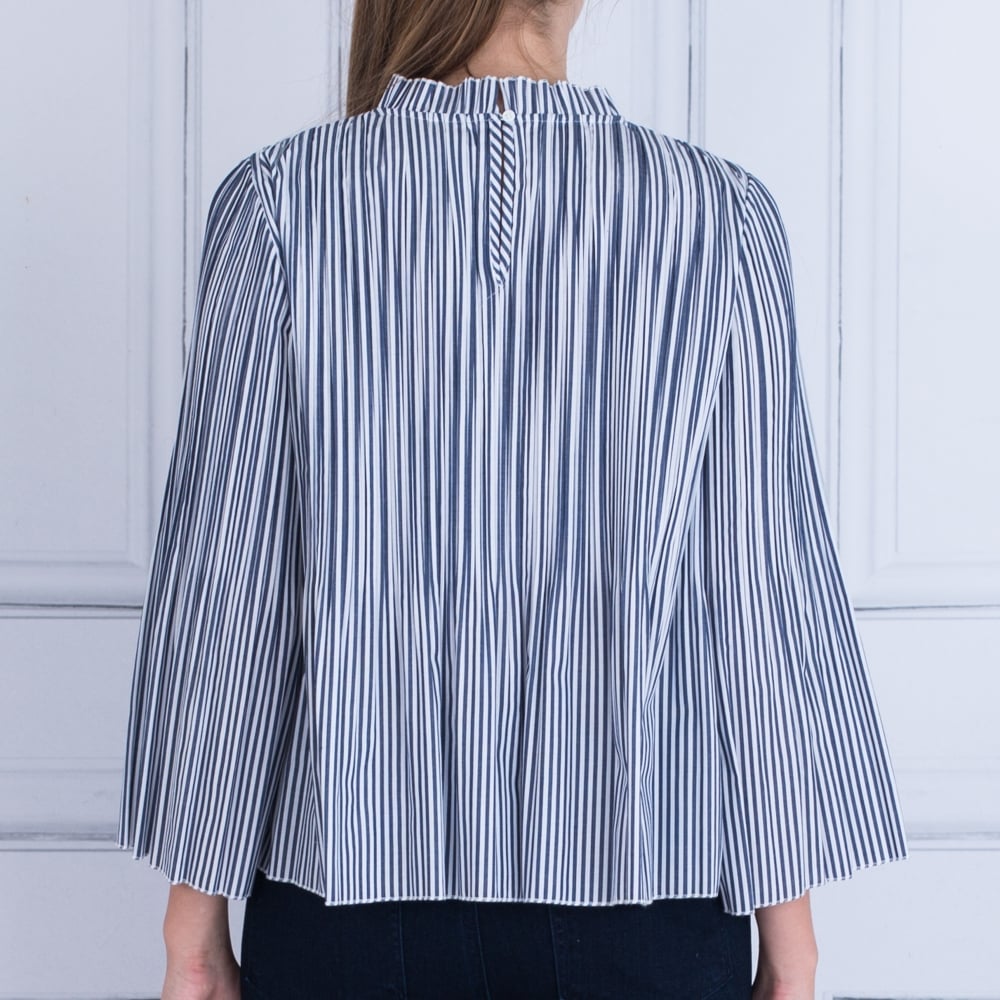 Marc Cain Stripe High Neck Blouse Blue & White