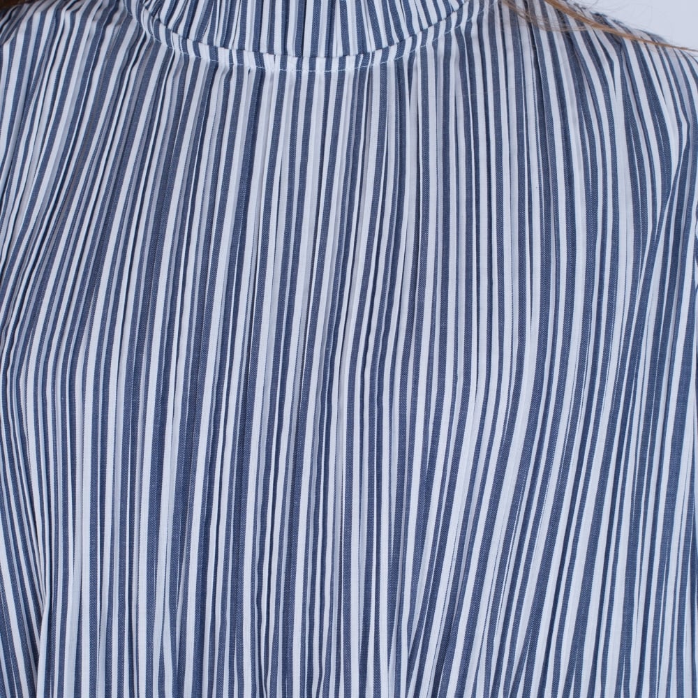 Marc Cain Stripe High Neck Blouse Blue & White