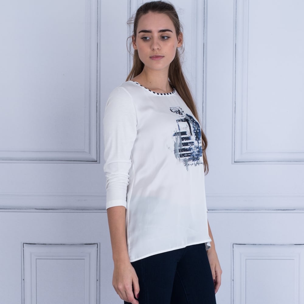 Satin Front Applique Top Off In White