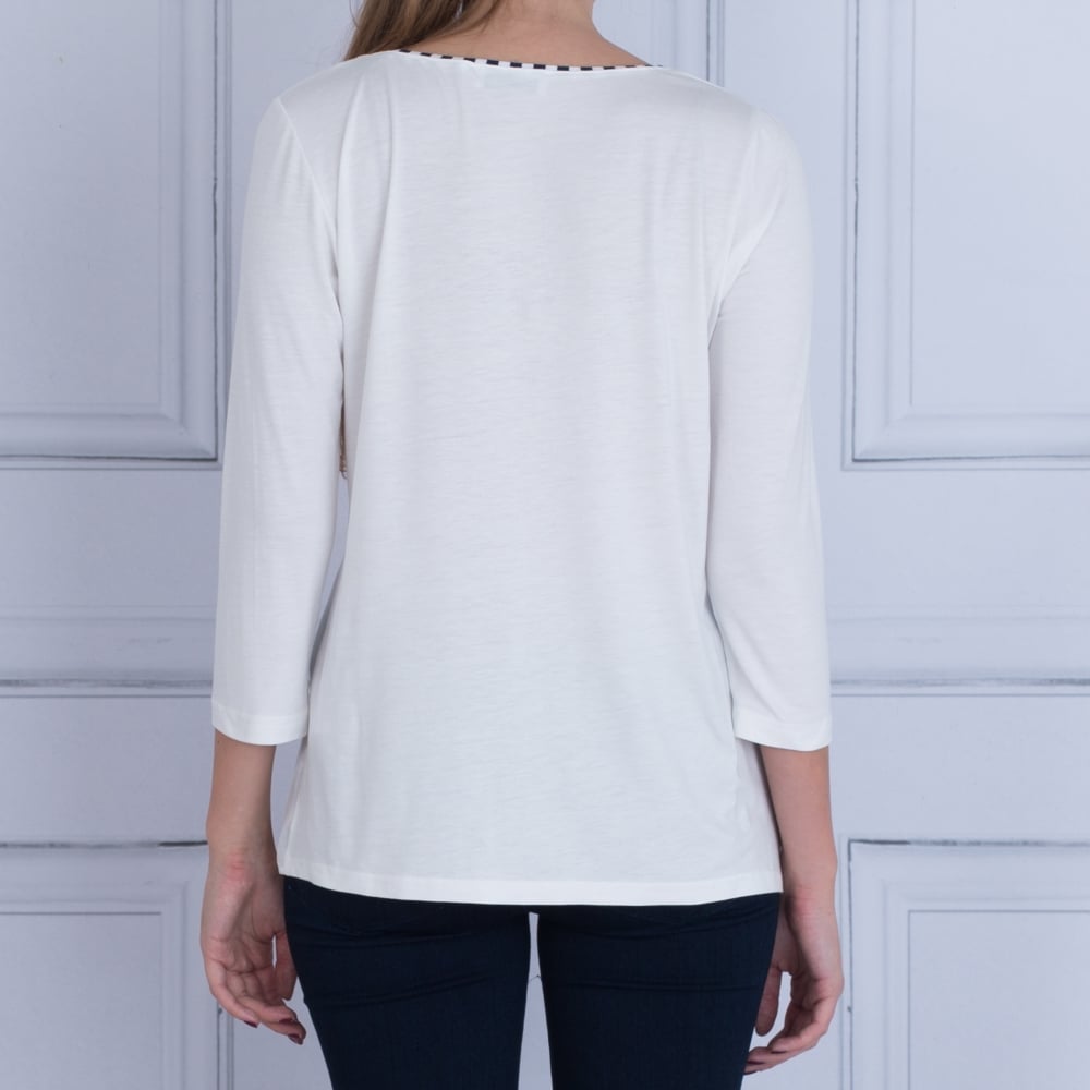 Satin Front Applique Top Off In White