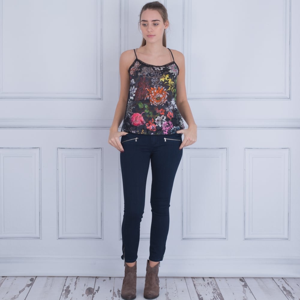 Marc Cain Spaghetti Strap Floral Vest Top Black Multi