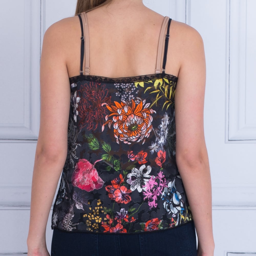 Marc Cain Spaghetti Strap Floral Vest Top Black Multi