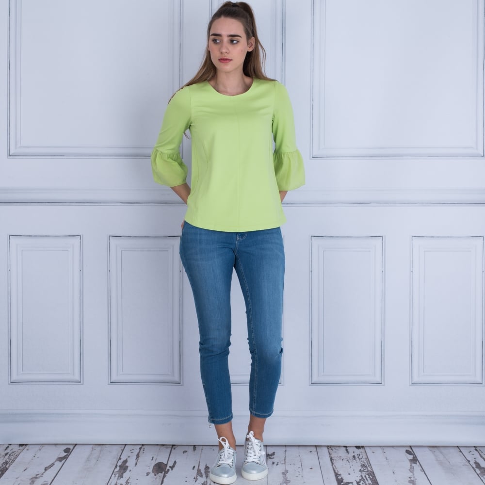 Riani Round Neck Pocket Front Peplum Sleeve Top Green
