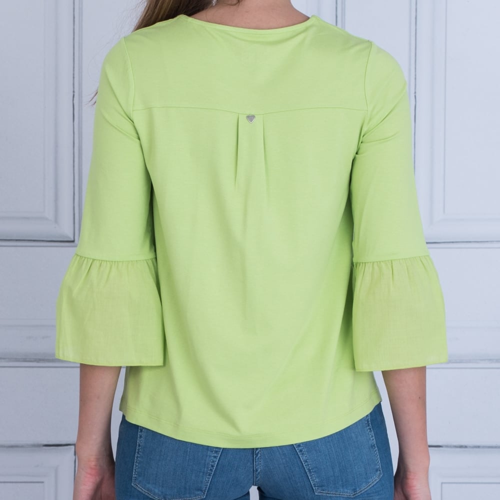 Riani Round Neck Pocket Front Peplum Sleeve Top Green