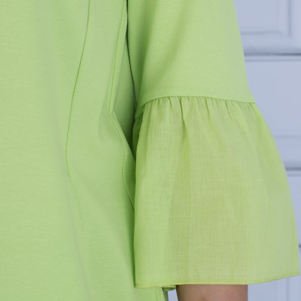 Riani Round Neck Pocket Front Peplum Sleeve Top Green