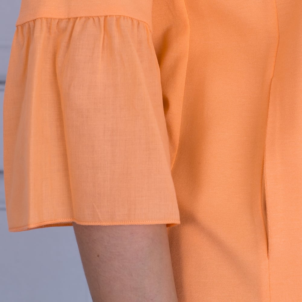 Round Neck Pocket Front Peplum Sleeve Top In Orange