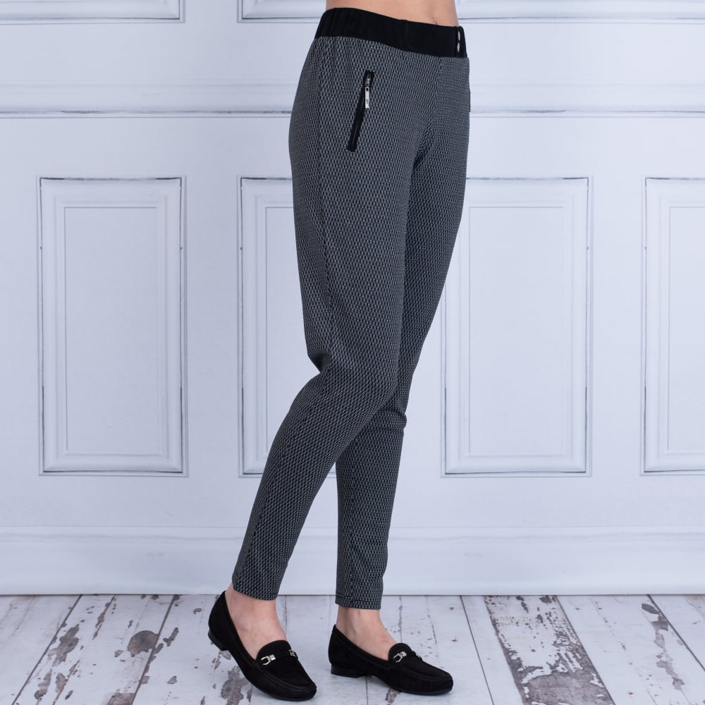 In Town Printed Trouser With Suede Waist-Band Black