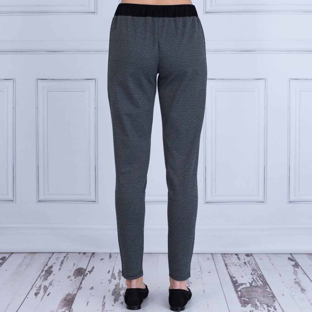 In Town Printed Trouser With Suede Waist-Band Black