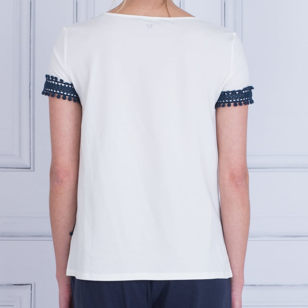 Weekend By Maxmara Moda Embroidered Bobble Trim Top White