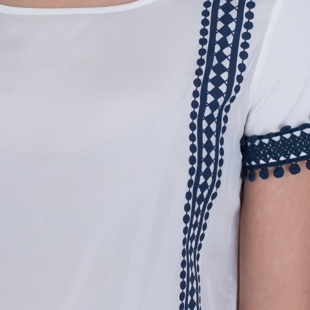 Weekend By Maxmara Moda Embroidered Bobble Trim Top White