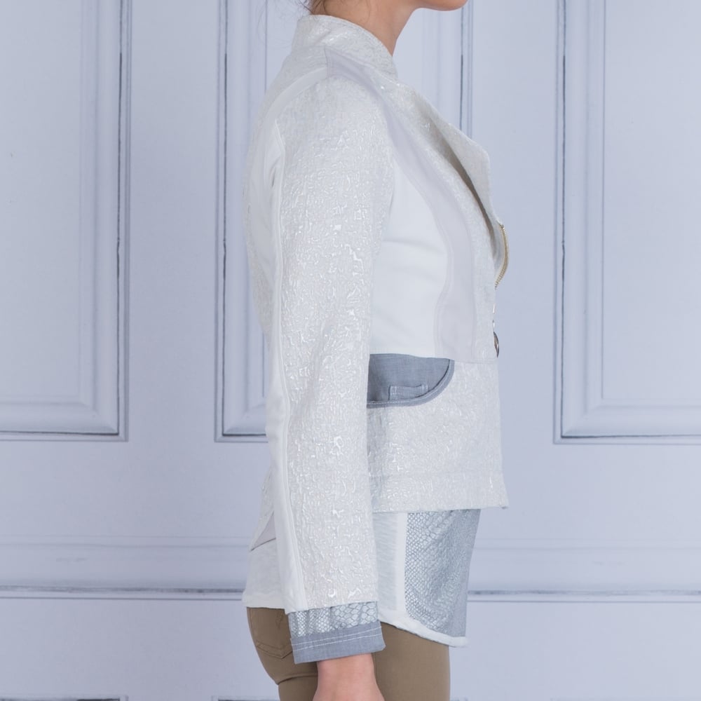 Textured Jersey Embellished Biker Jacket In Off White