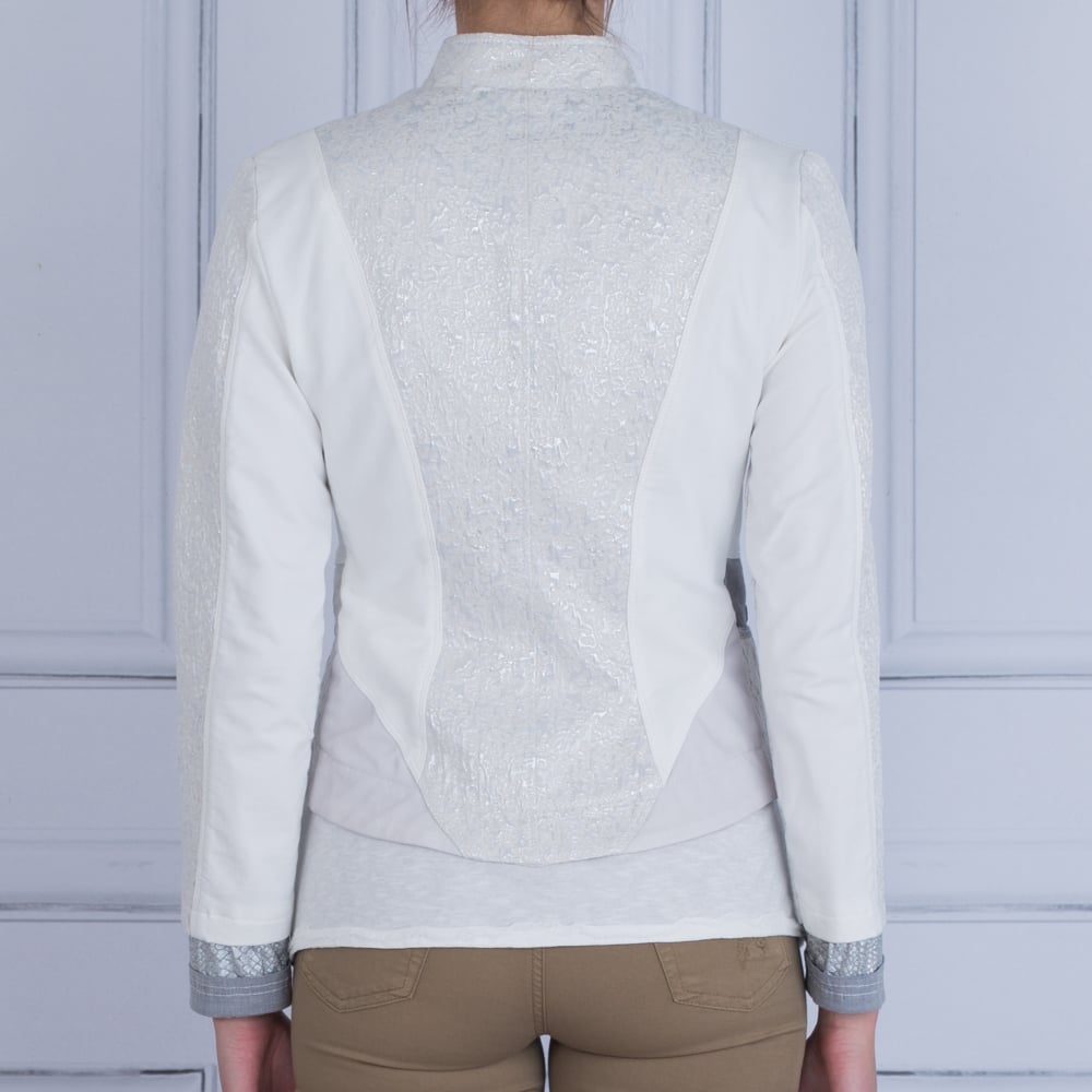 Textured Jersey Embellished Biker Jacket In Off White