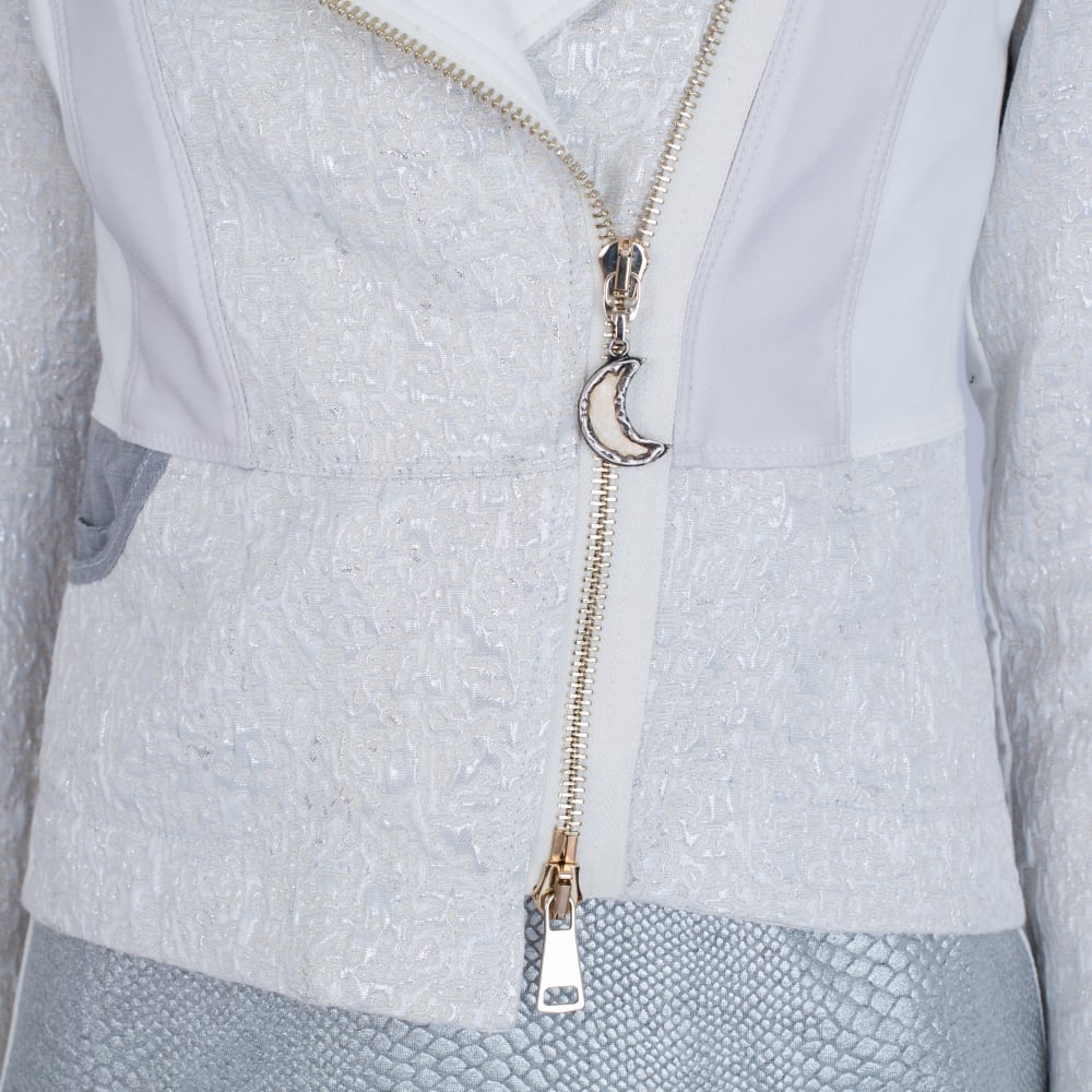 Textured Jersey Embellished Biker Jacket In Off White