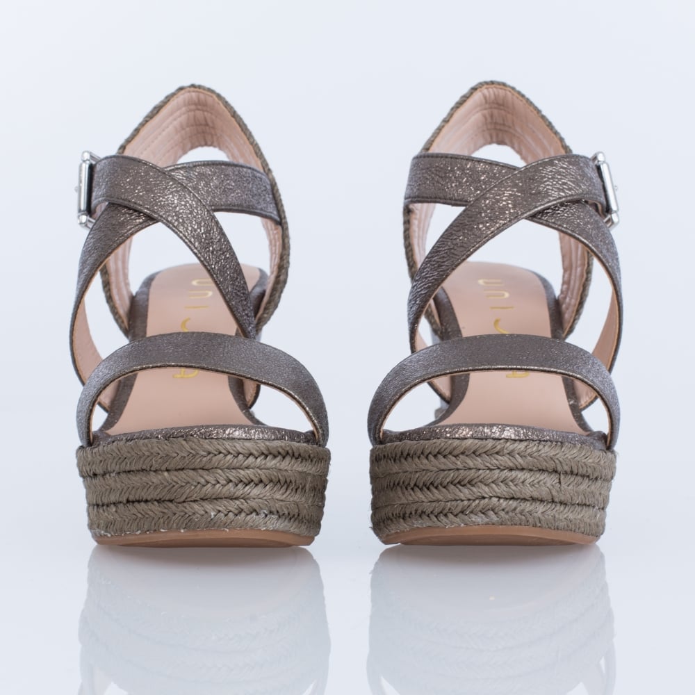 Unisa Cross Strap Wedge Khaki/Metallic