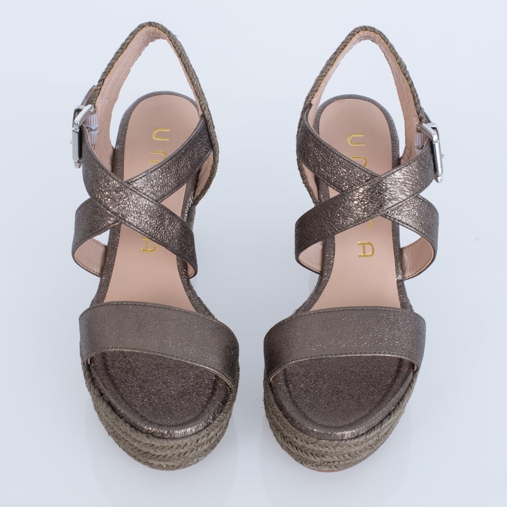 Unisa Cross Strap Wedge Khaki/Metallic