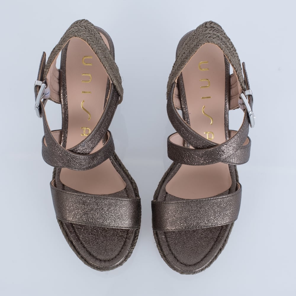 Unisa Cross Strap Wedge Khaki/Metallic