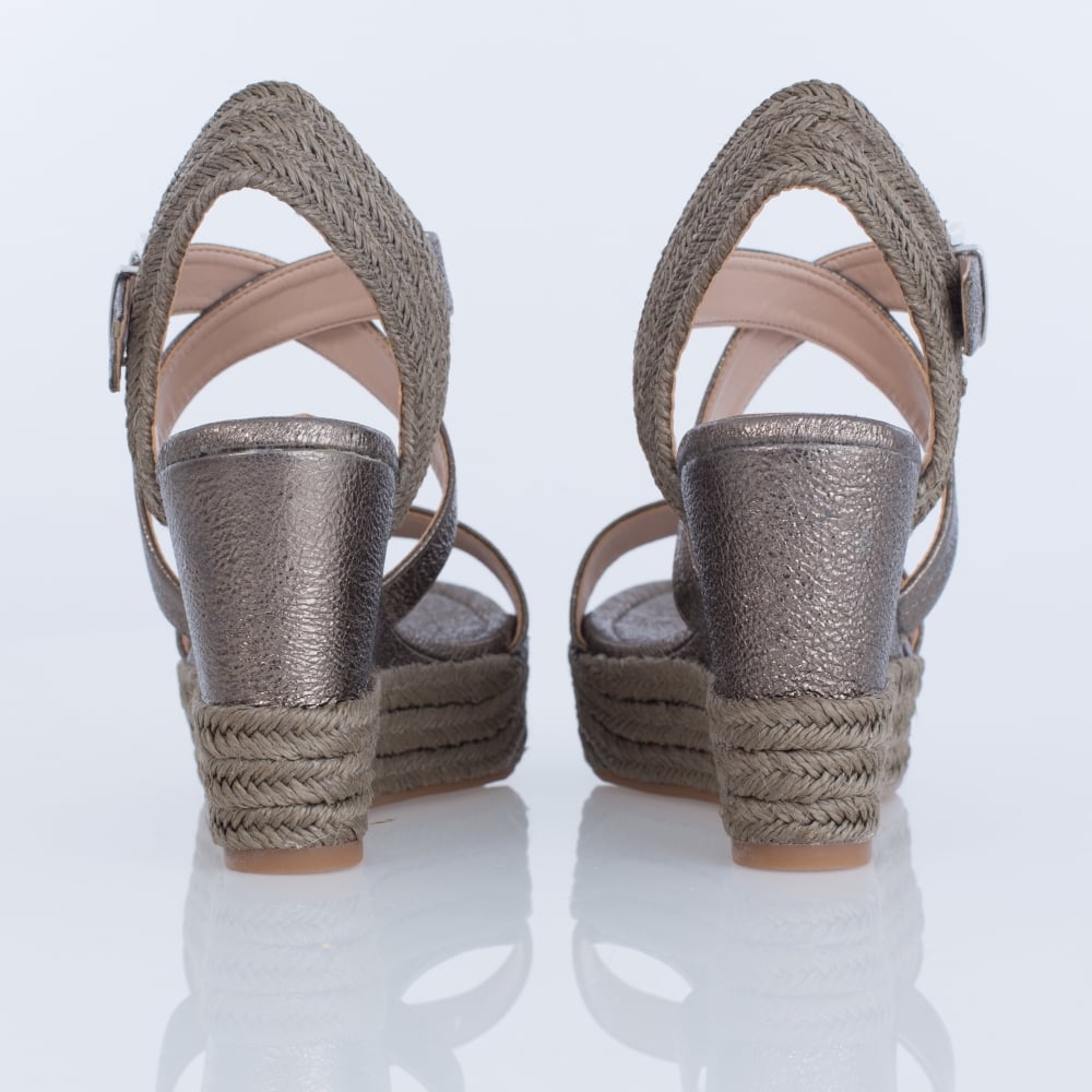 Unisa Cross Strap Wedge Khaki/Metallic