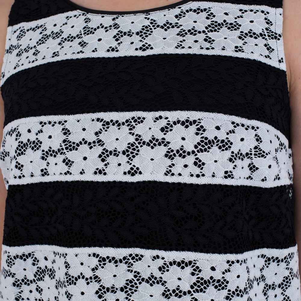 Riani Sleeveless Stripe Lace Top Taupe/Black