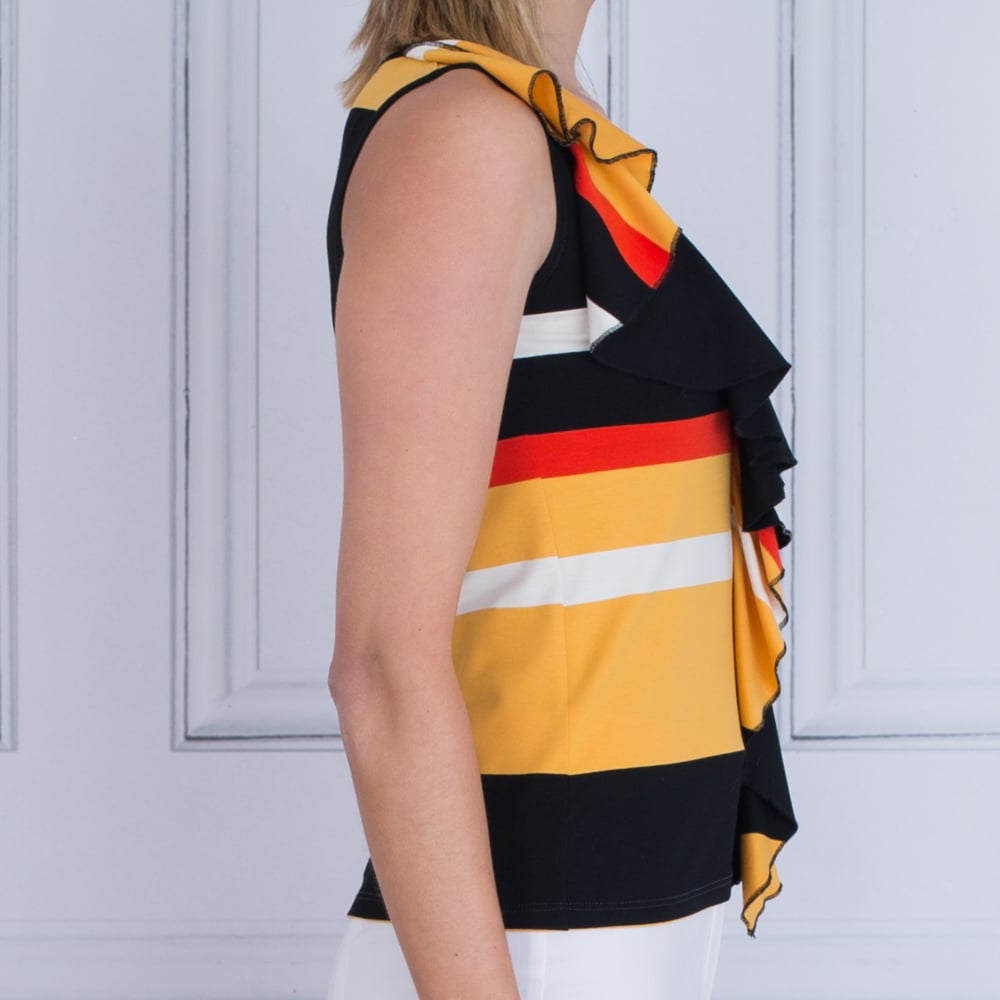 Isabel De Pedro V Neck Frill Side Stripe Top Black/Yellow