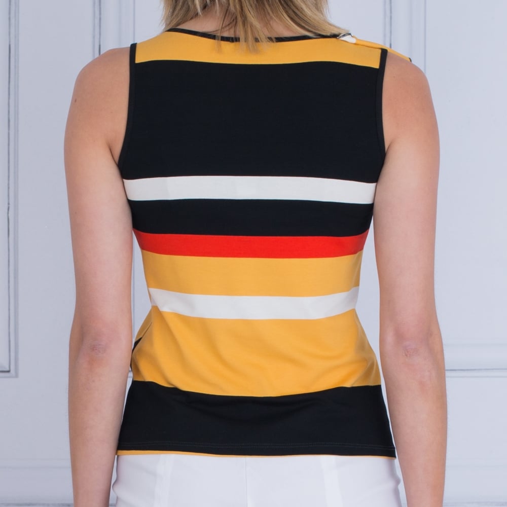 Isabel De Pedro V Neck Frill Side Stripe Top Black/Yellow