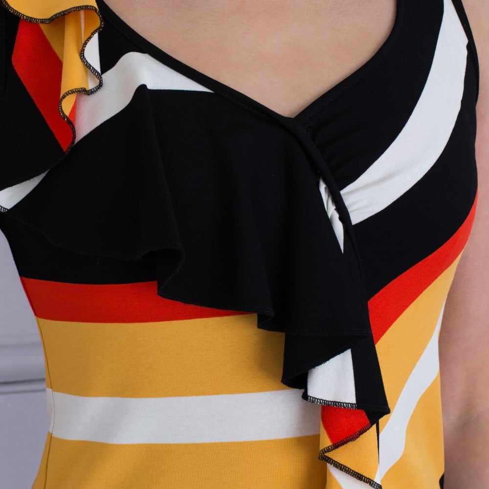 Isabel De Pedro V Neck Frill Side Stripe Top Black/Yellow