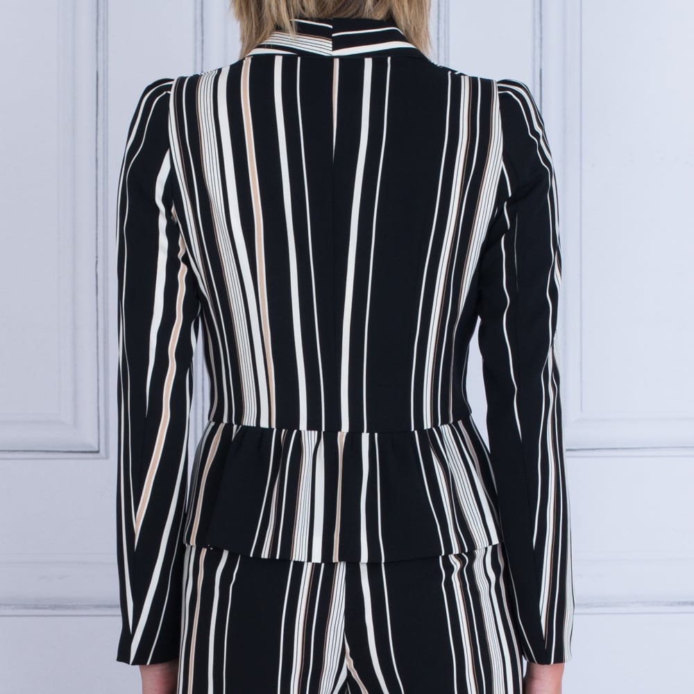 Marc Cain Tie Waist Stripe Jacket With Peplum Black/Beige