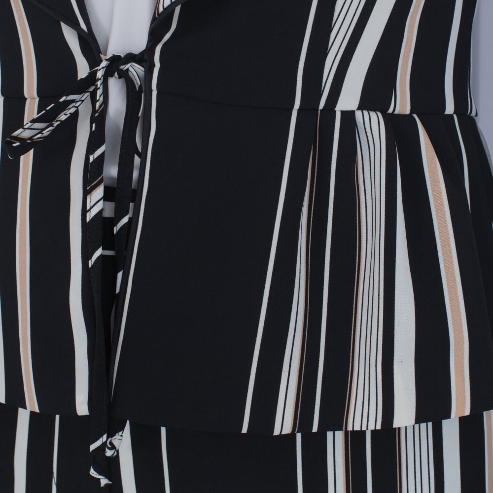 Marc Cain Tie Waist Stripe Jacket With Peplum Black/Beige