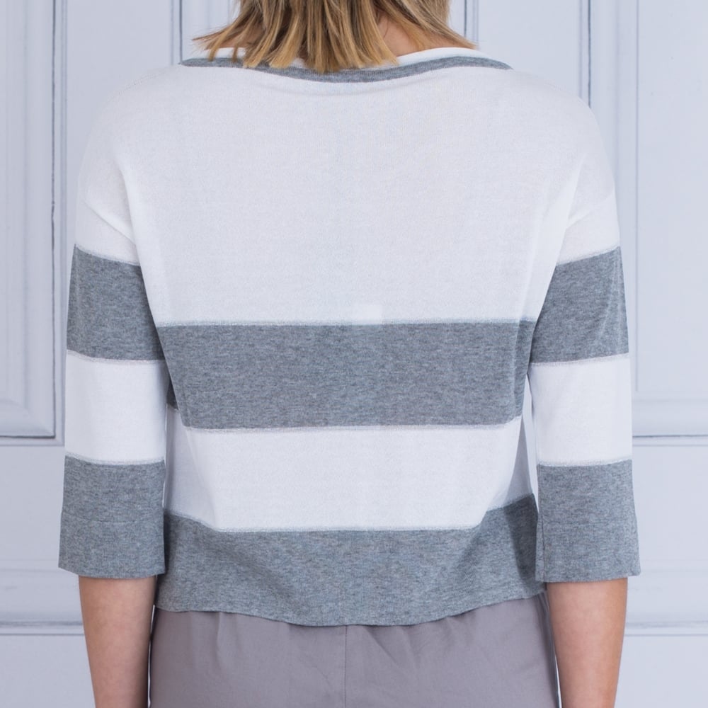 Dexterior V Neck Wide Stripe Short Jumper Grey/White