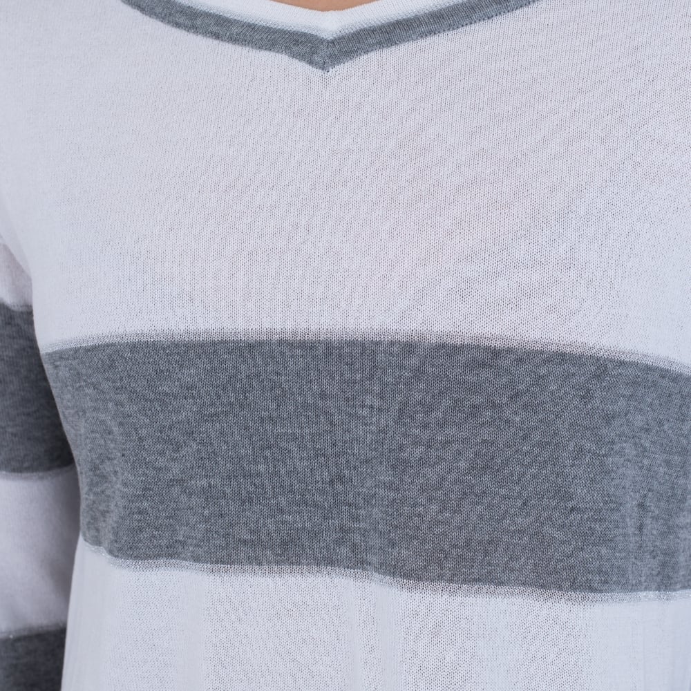 Dexterior V Neck Wide Stripe Short Jumper Grey/White