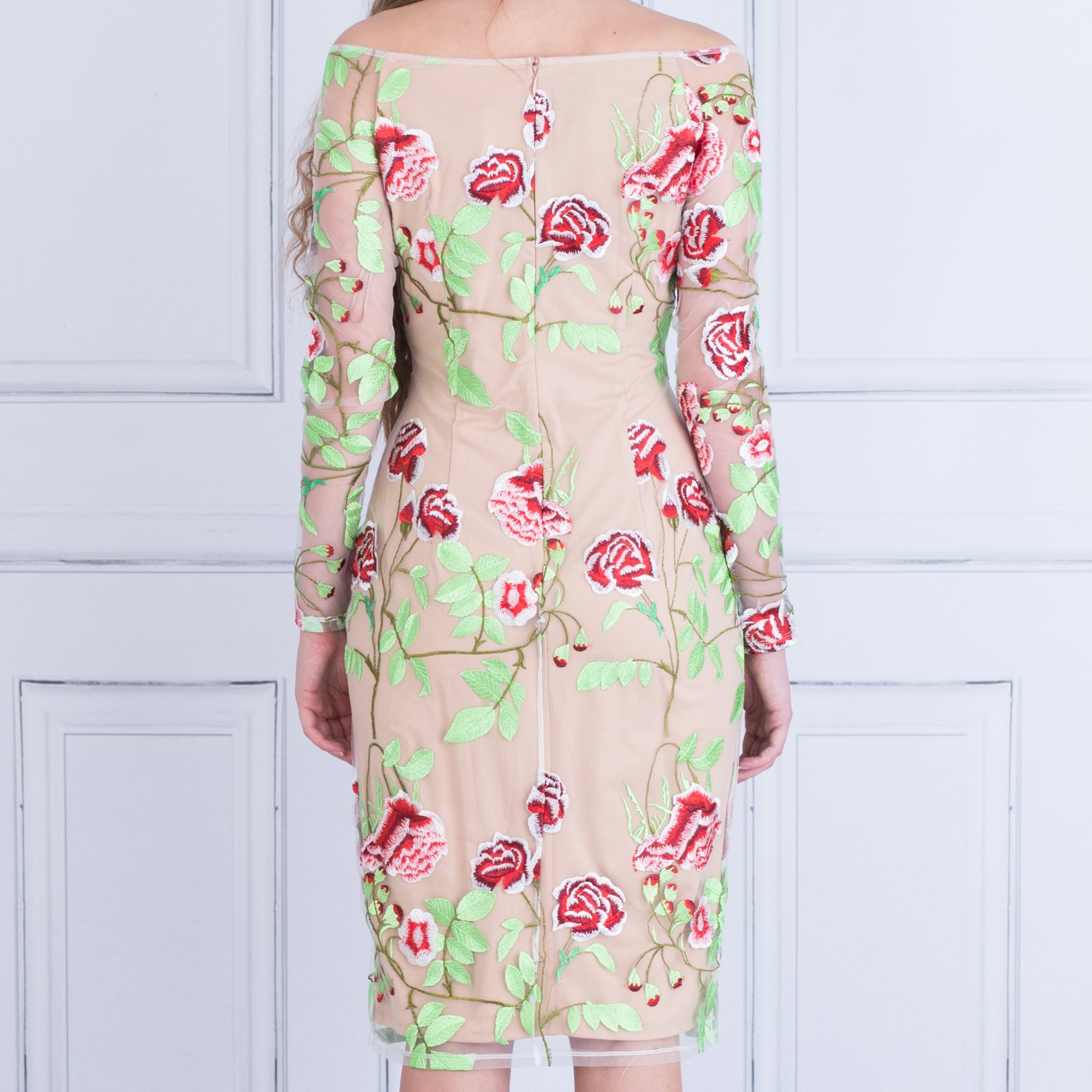 Forever Unique Hazel Embroidered Floral Dress Nude