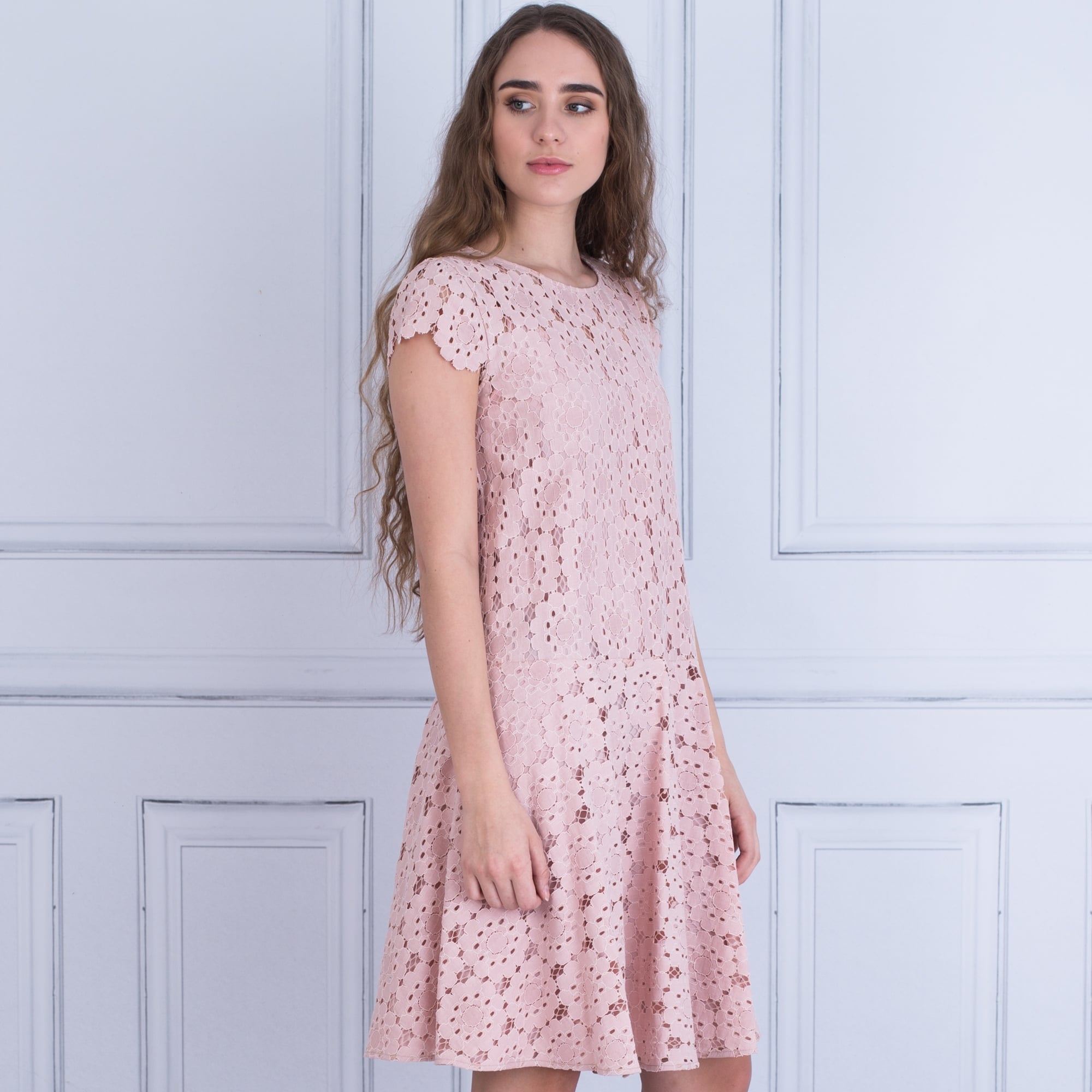 Beatrice B Cap Sleeve A Line Lace Dress Pink
