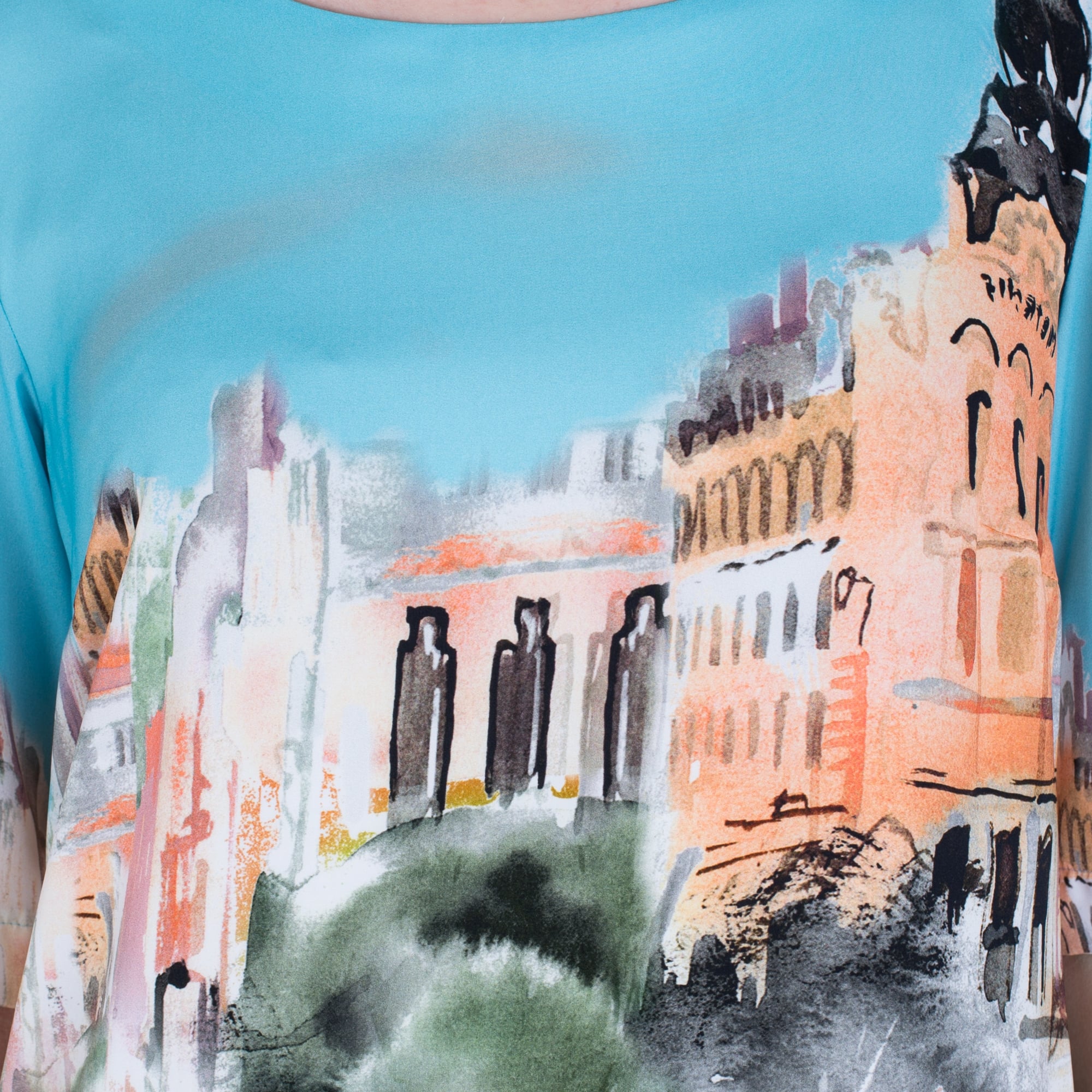 Loose Bodied Building Print Dress In Multi