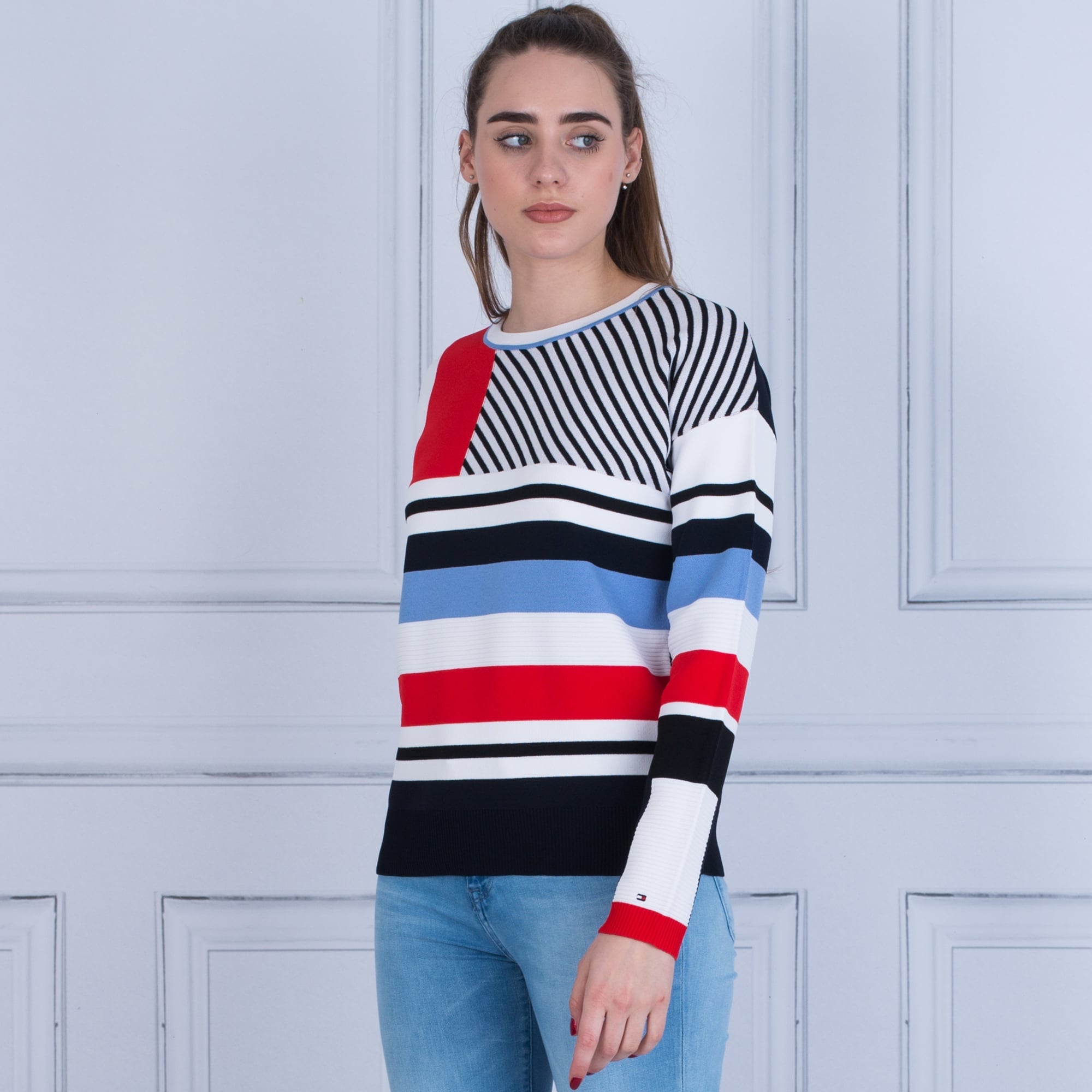 Tommy Hilfiger Pilaux Stripe Jumper White/Navy