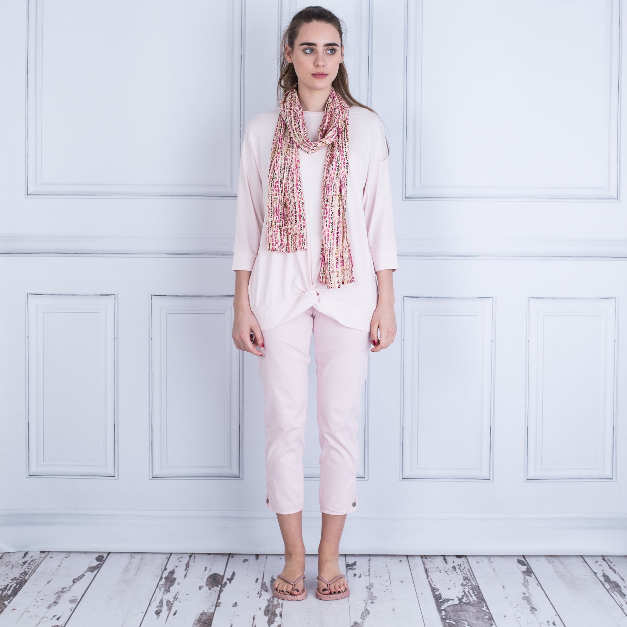 Masai Doritta Round Neck Bat Wing Knotted Front Top Baby Pink