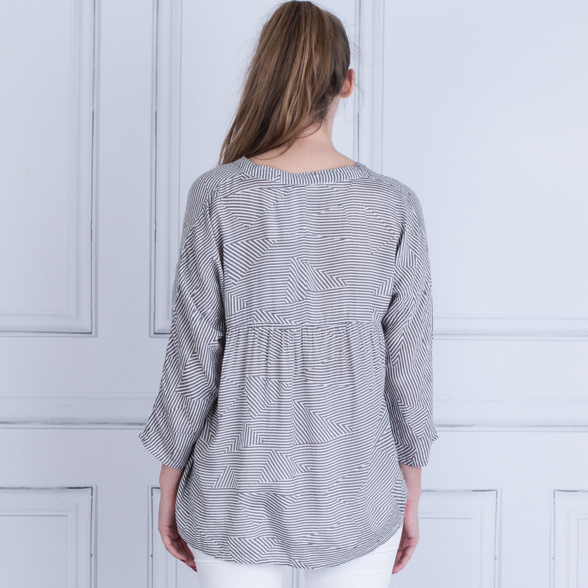 Masai Dalia Stripe Gathered Seam Front Blouse Dove