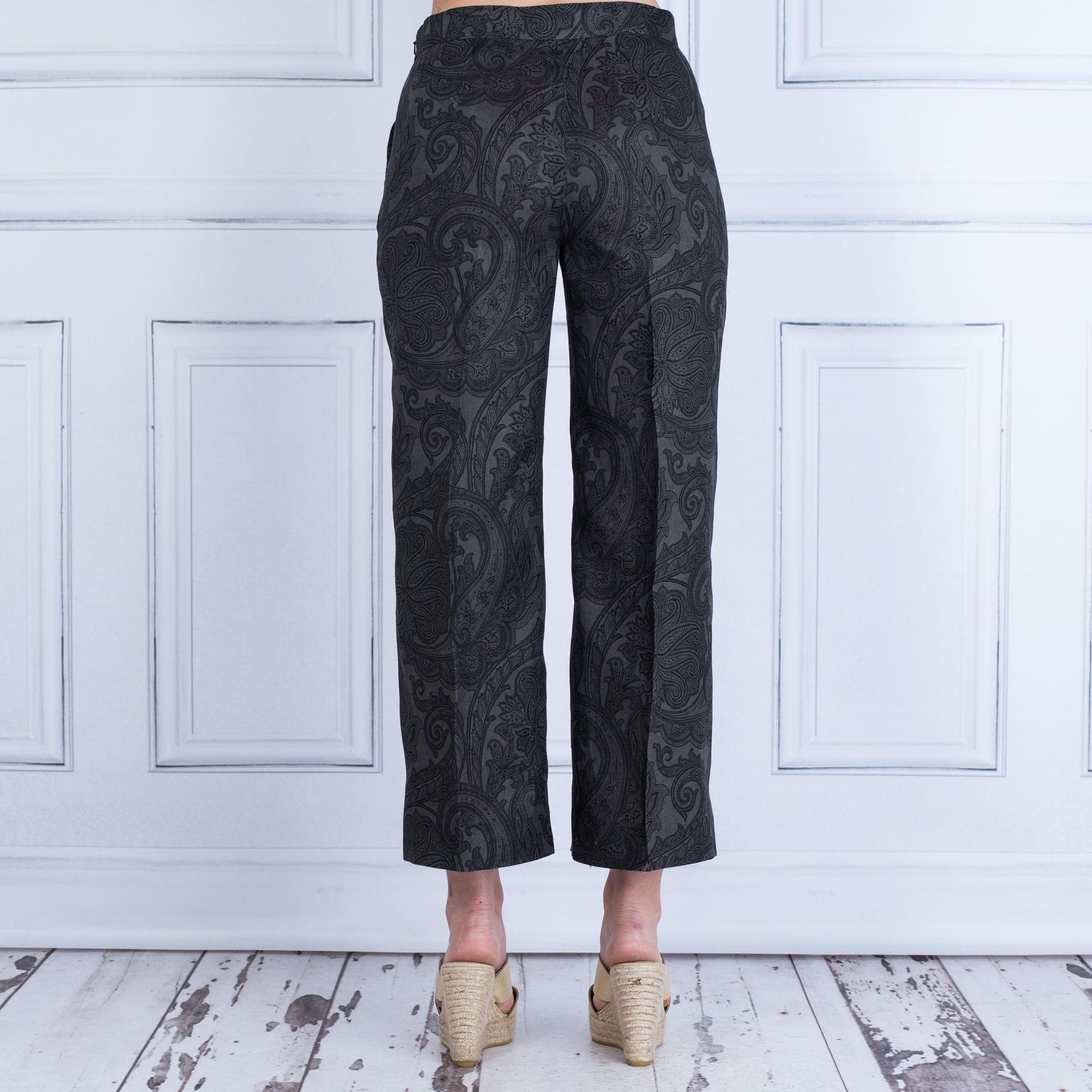 Weekend By Maxmara Jajce Blown Paisley Print Wide Pant Dark Grey