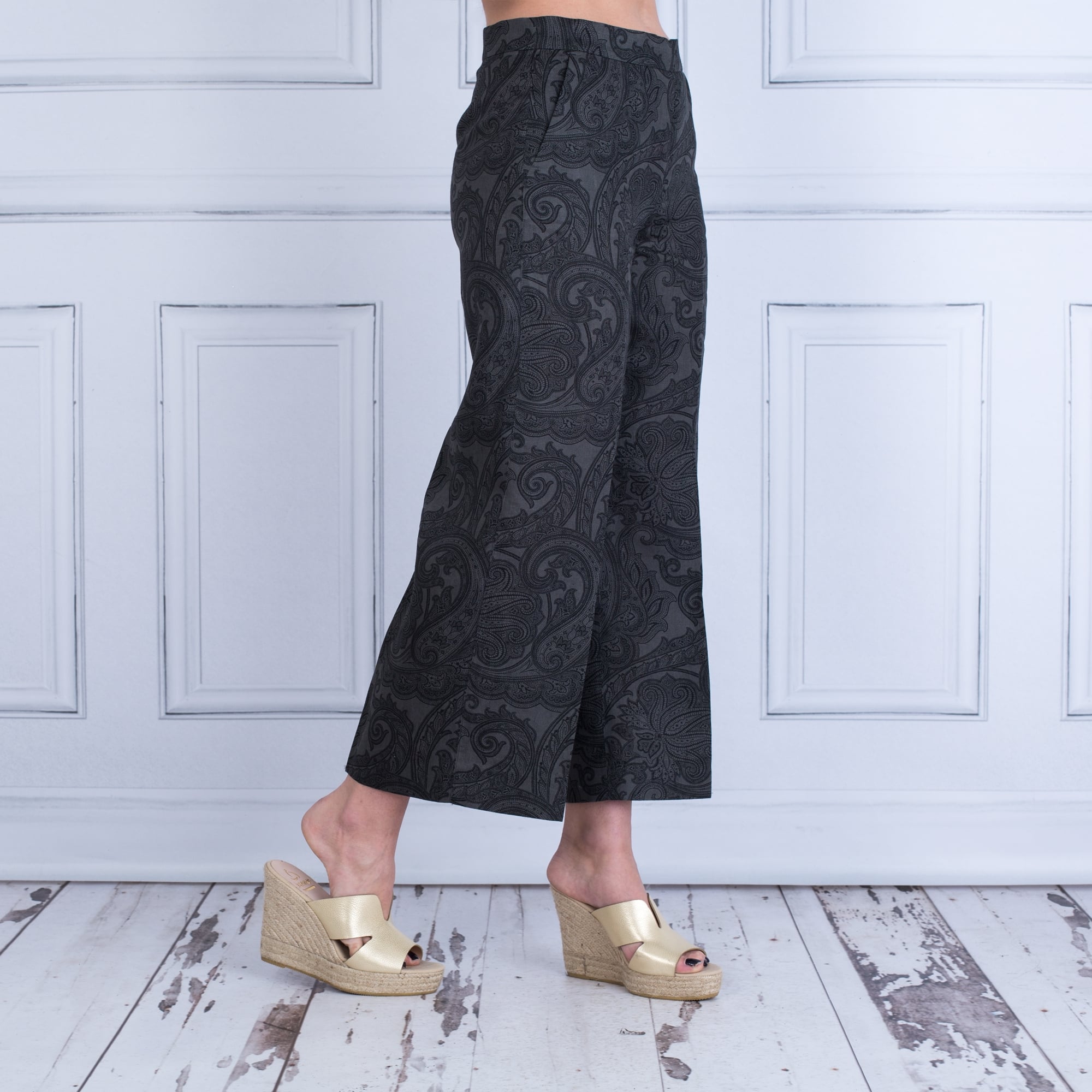 Weekend By Maxmara Jajce Blown Paisley Print Wide Pant Dark Grey