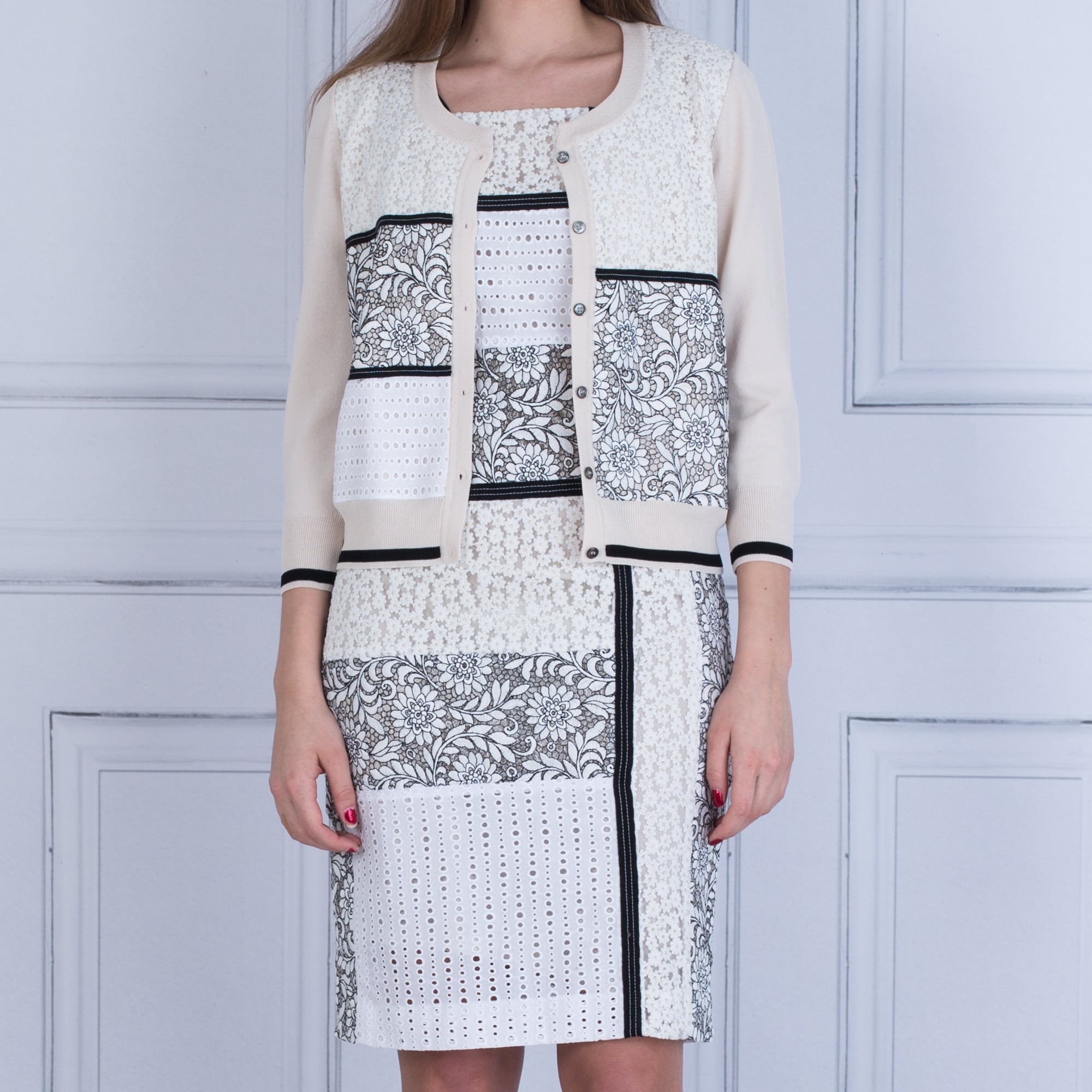 Riani Patchwork Cardigan Ecru/Black