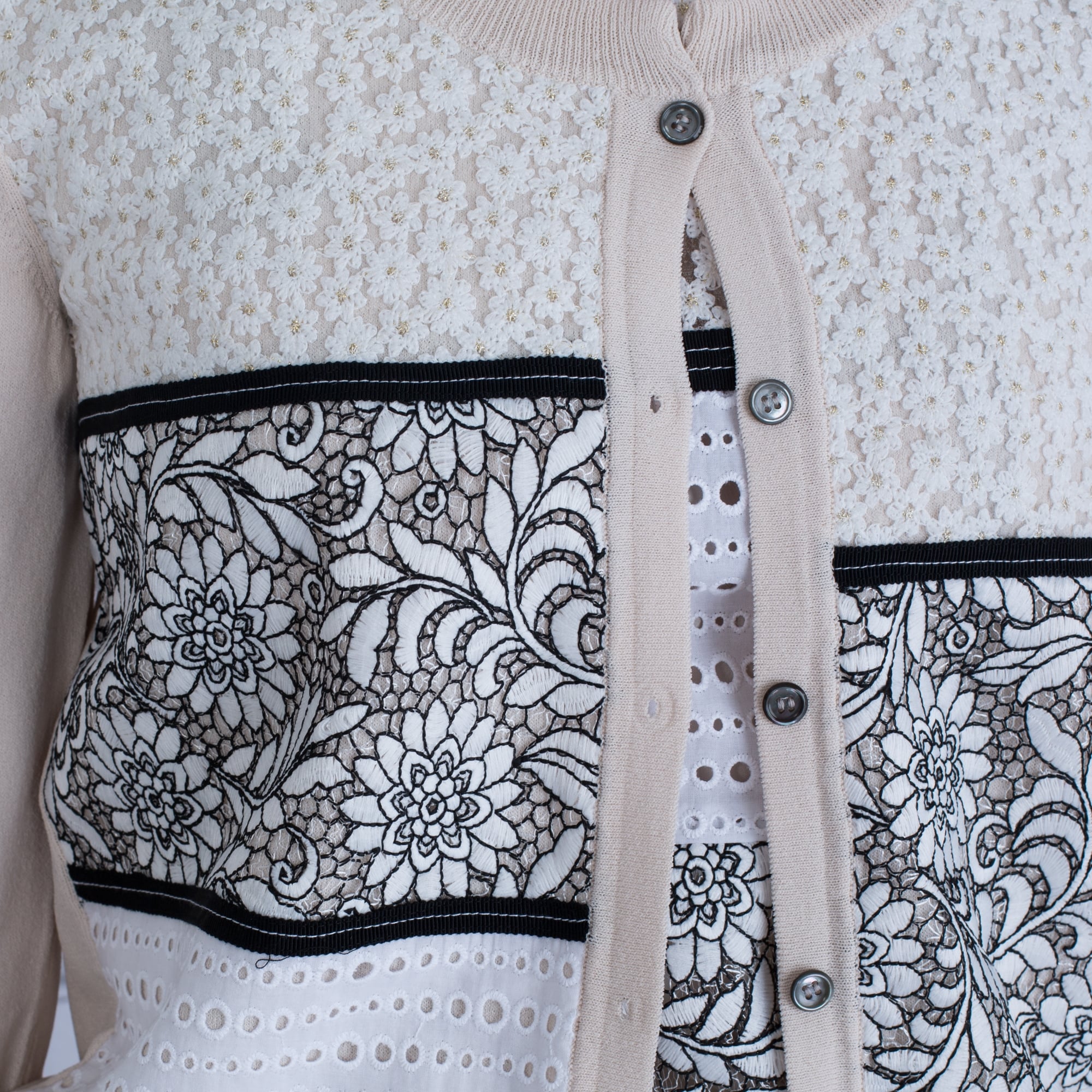 Riani Patchwork Cardigan Ecru/Black