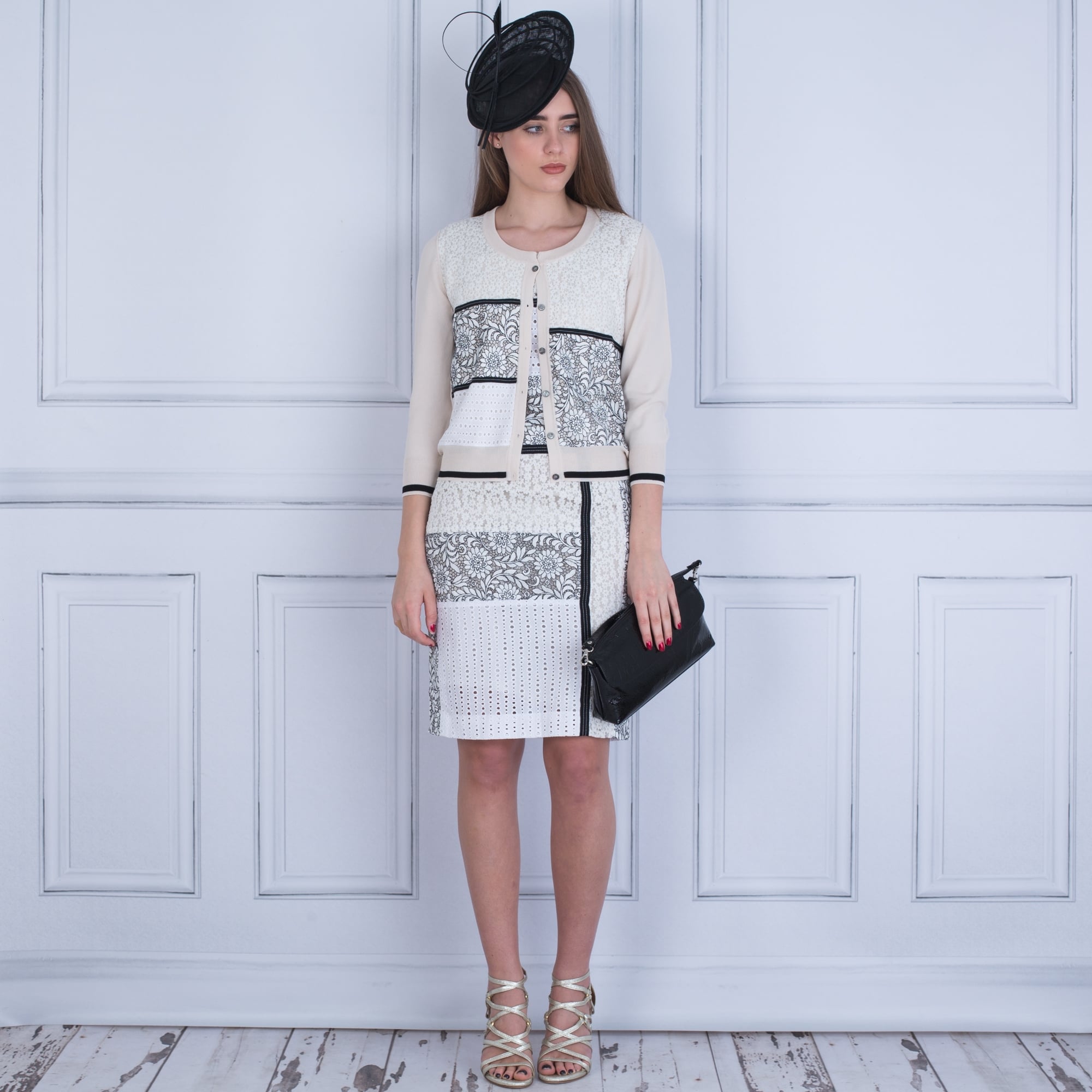 Riani Patchwork Cardigan Ecru/Black